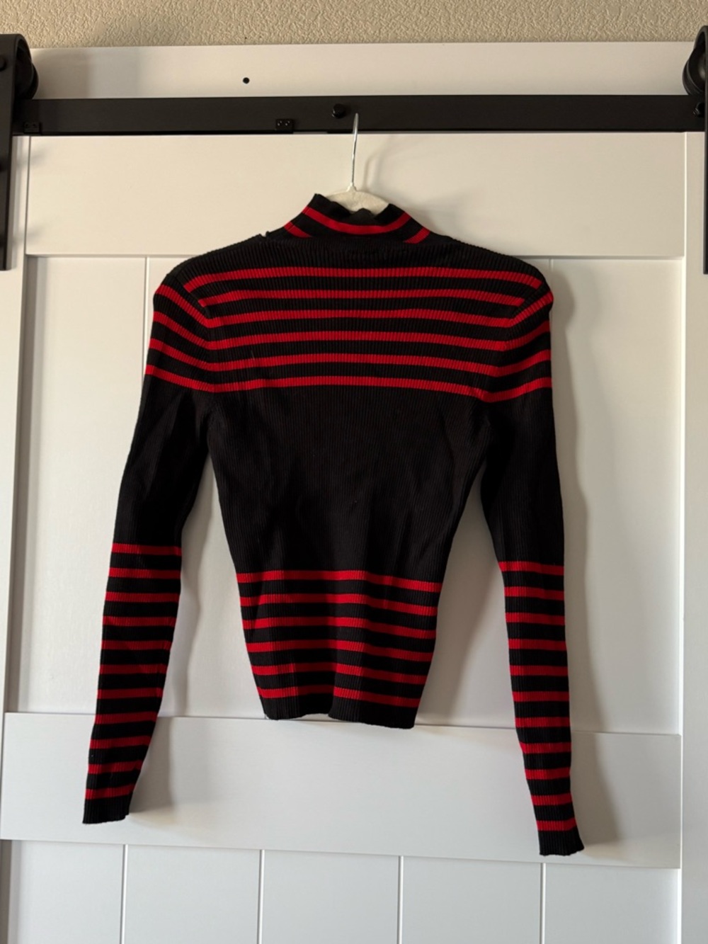 Zara Women’s Red and Black Striped Ribbed Turtleneck Sweater - Picture 6 of 8